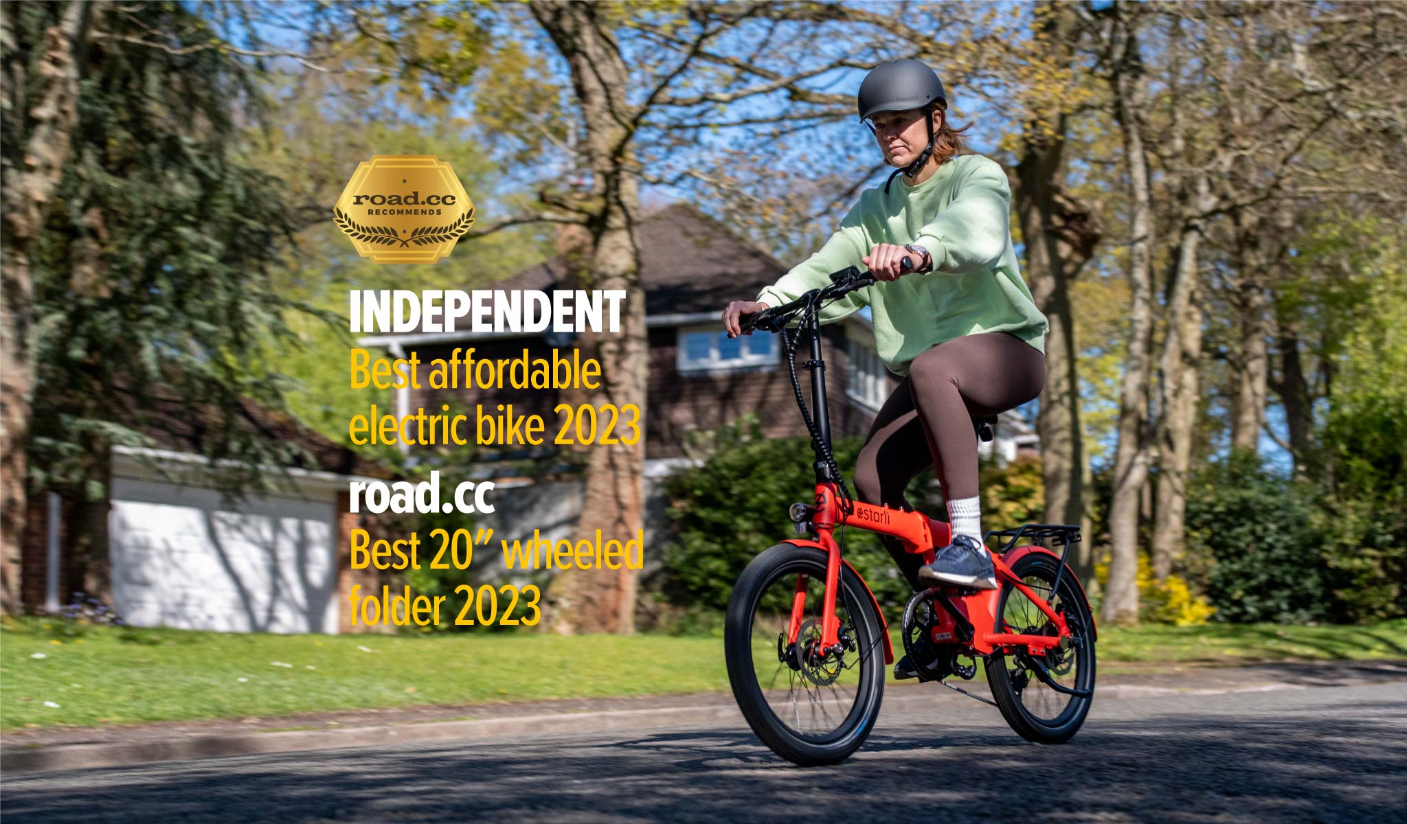 The award-winning estarli e20.7. Named 'Best affordable electric bike in 2023' by The Independent Newspaper and 'Best 20 inch wheeled folder in 2023' by Roadcc magazine.