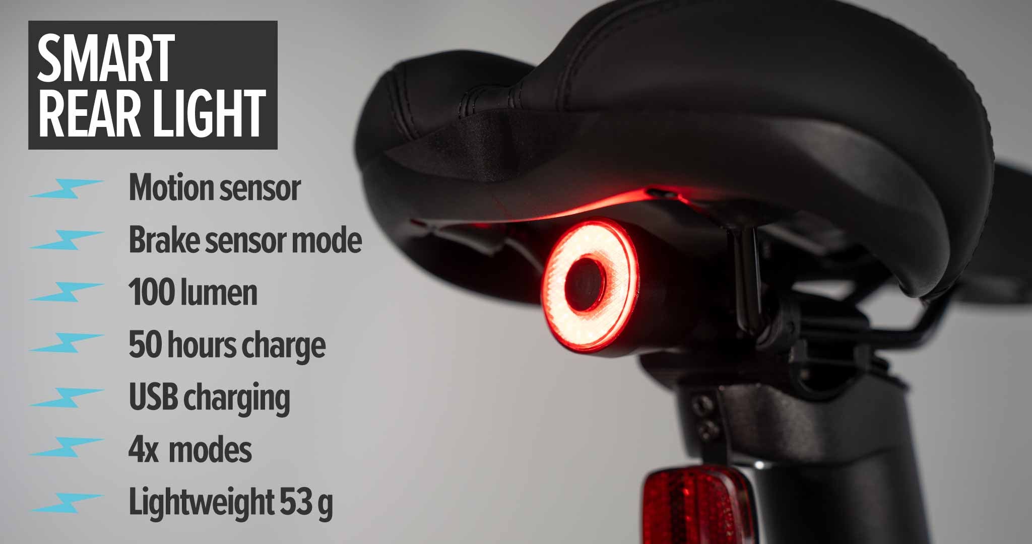 The Estarli smart rear light with motion sensor and brake sensor mode