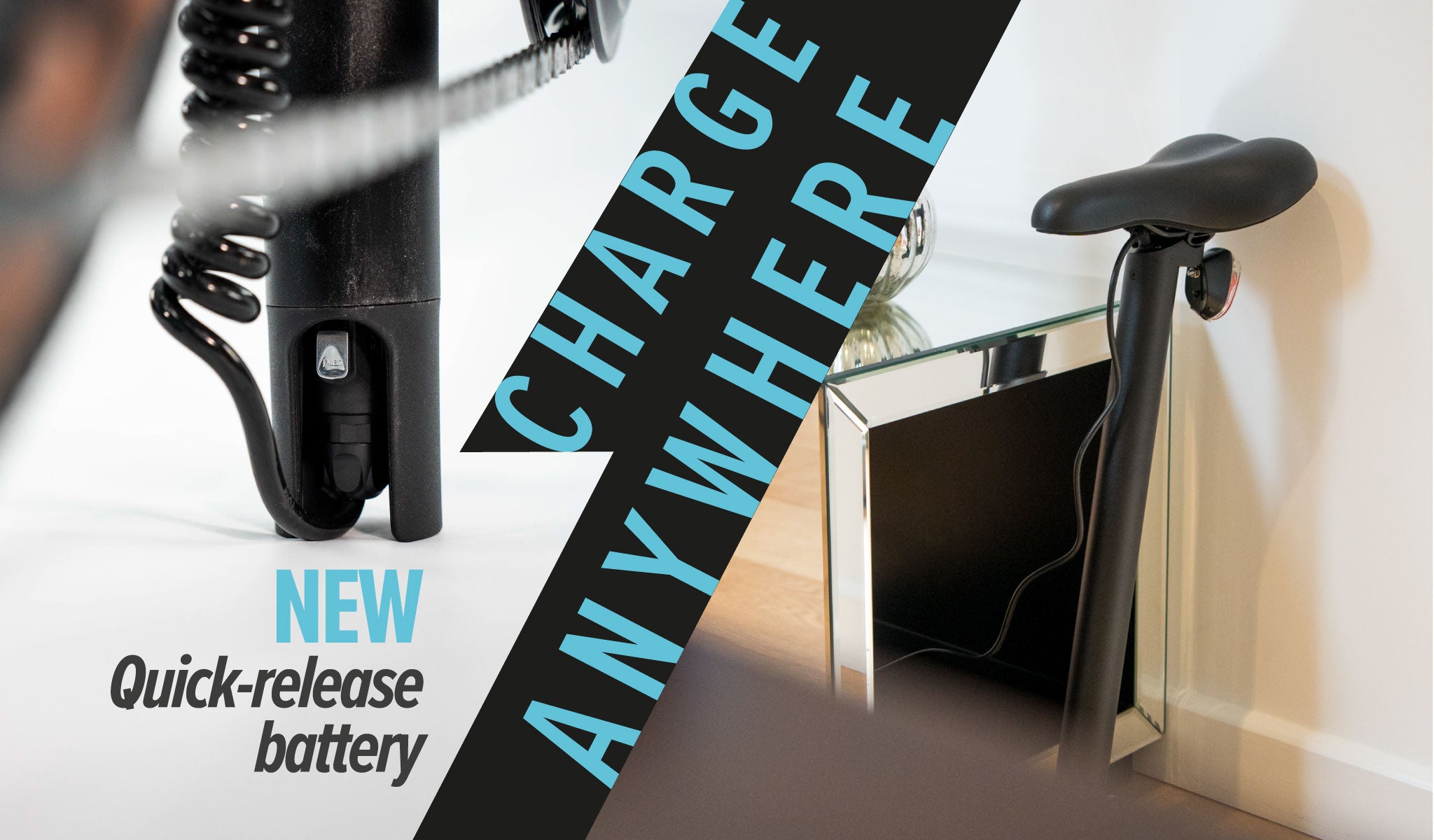Charge anywhere with a removable seatpost battery featuring a new quick-release system