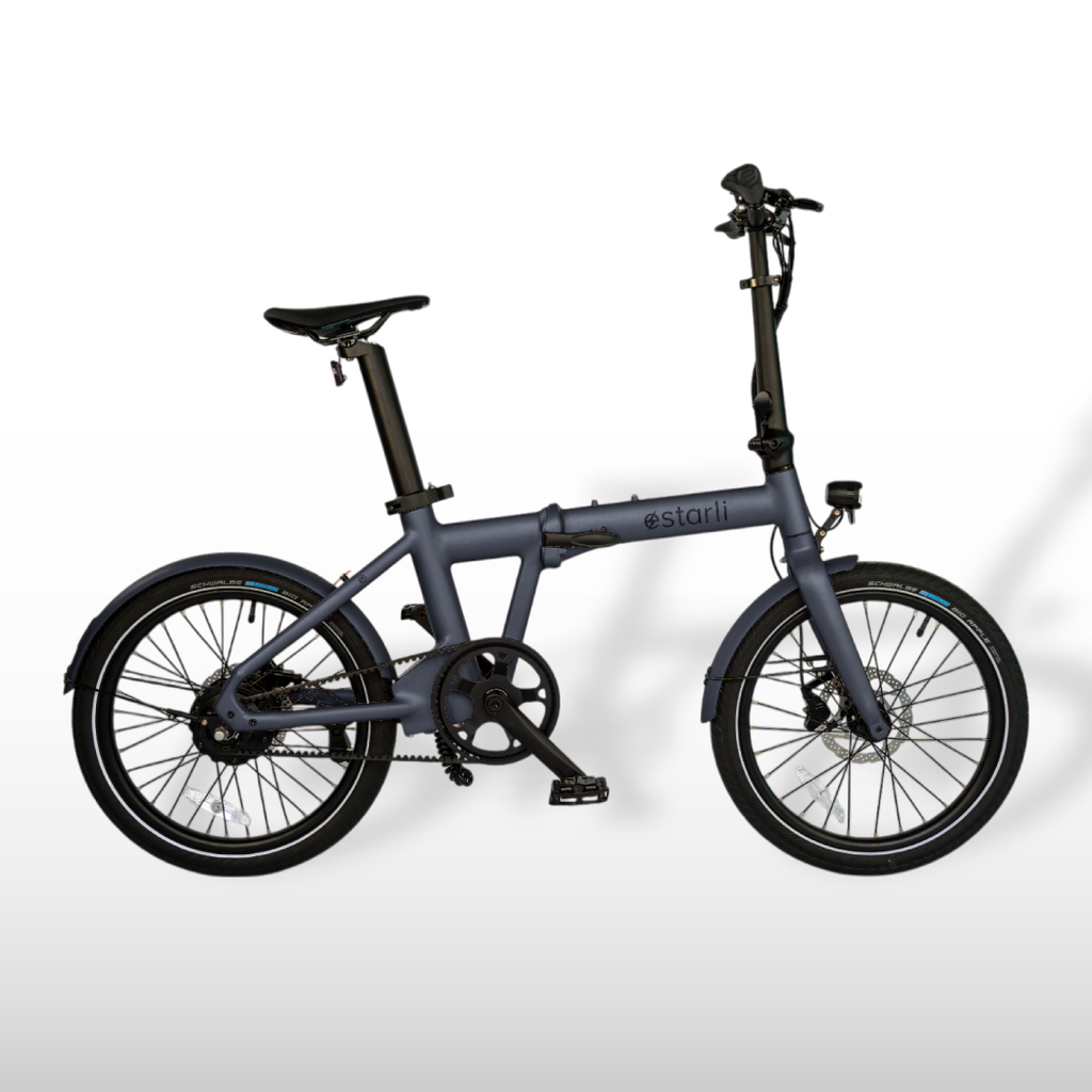 Estarli e20.X folding e-bike in Slate Grey, Pro with guards and integrated lights
