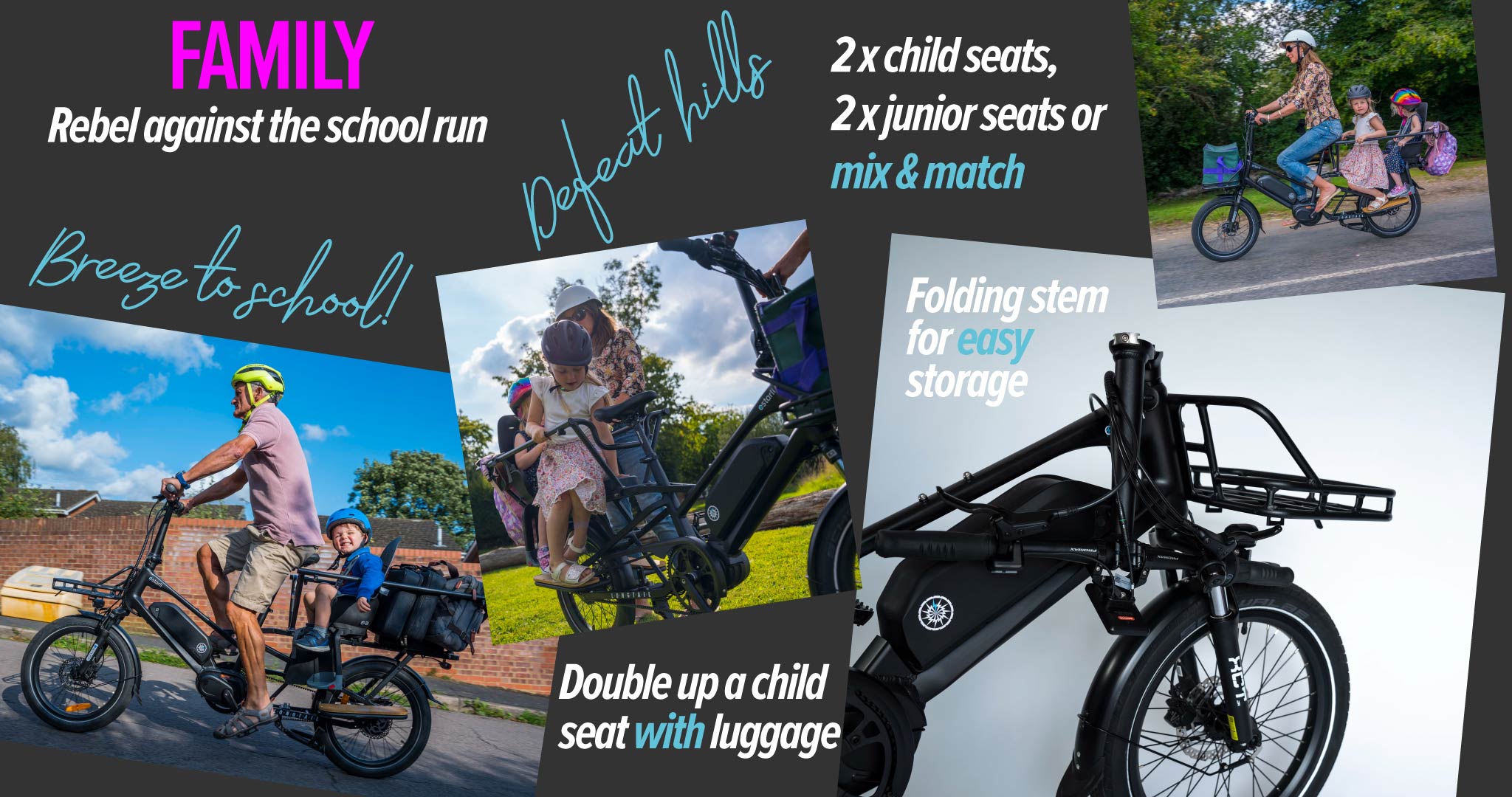 estarli eCargo family setup catering for 210kg load including two child and/or junior seats plus cargo space