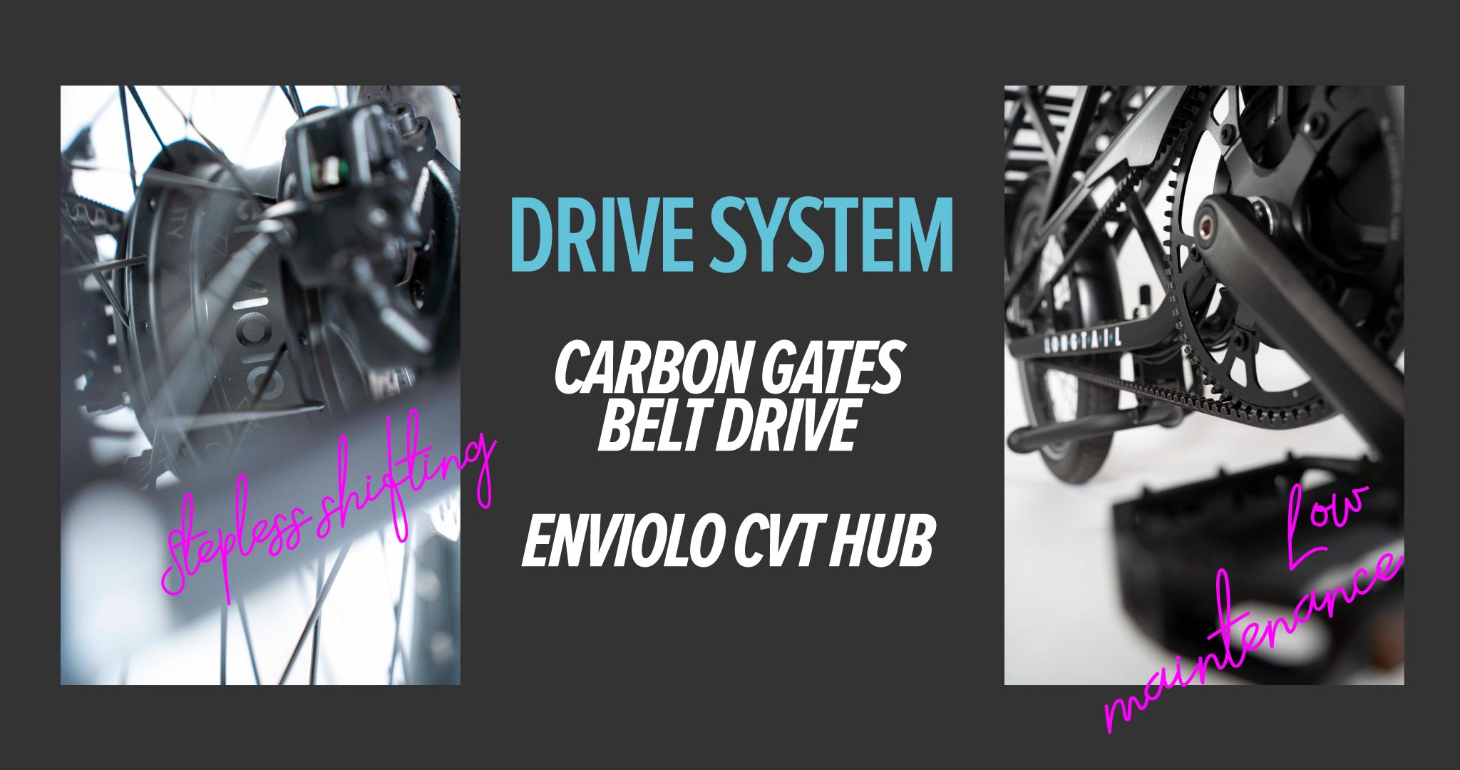 Drive system: Carbon Gates belt drive and Enviolo CVT hub