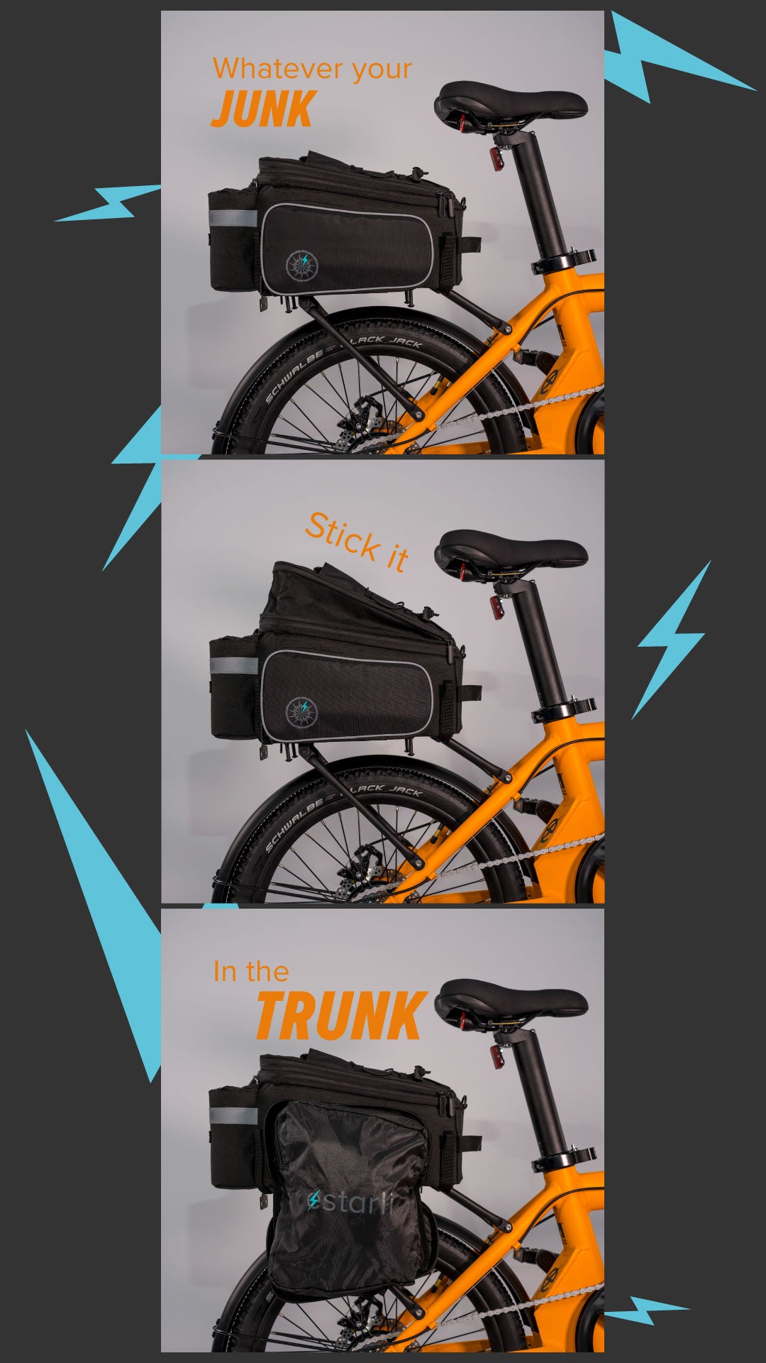 The estarli trunk and pannier bag is the ideal eBike accessory. Waterproof, thermal and featuring a carrying should & hand strap